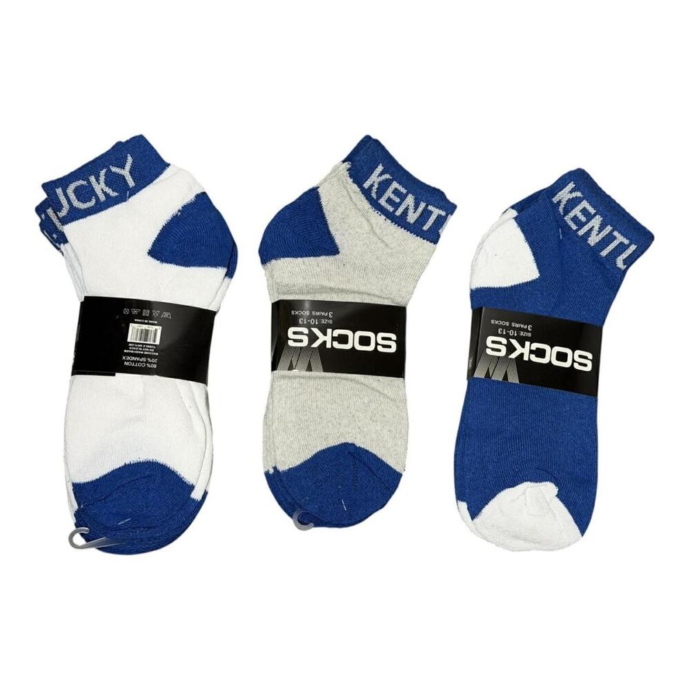 Kentucky KY Low Cut Socks 9 Pair Blue White Ankle Socks 3 Styles Gift Set